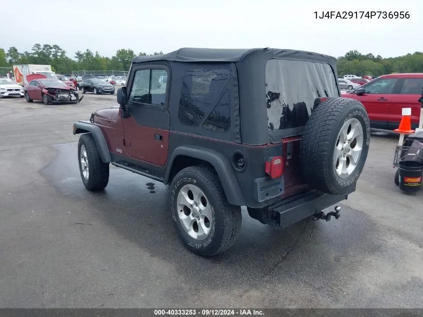 2004 Jeep Wrangler Se VIN: 1J4FA29174P736956 Lot: 40333253