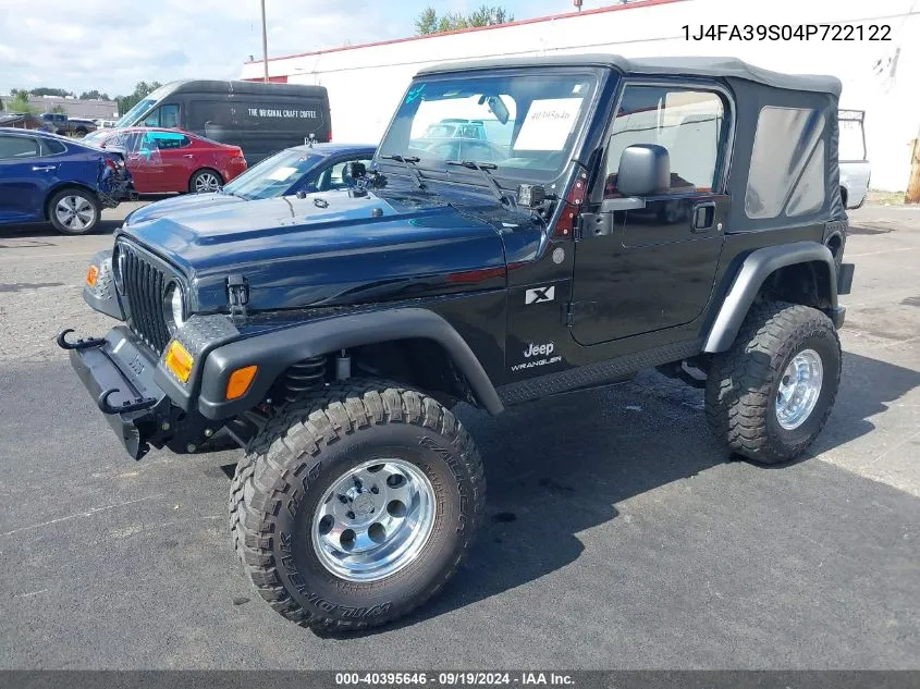 2004 Jeep Wrangler X VIN: 1J4FA39S04P722122 Lot: 40395646