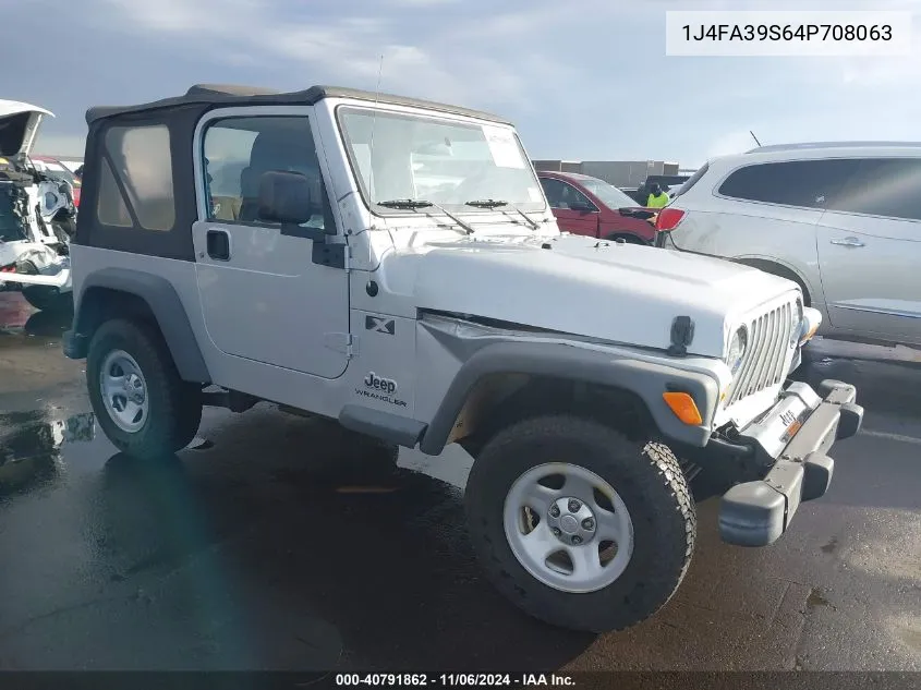 2004 Jeep Wrangler X VIN: 1J4FA39S64P708063 Lot: 40791862