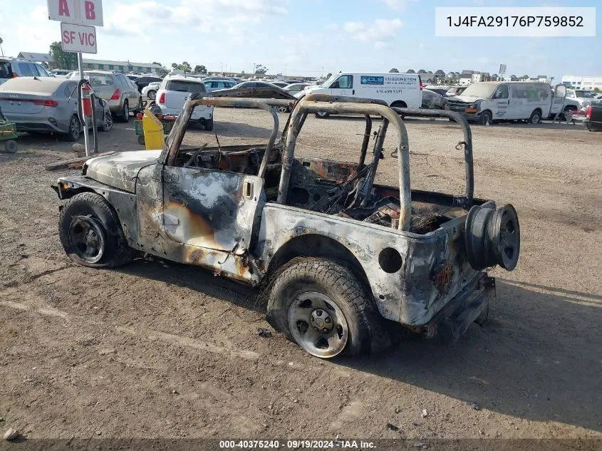 2006 Jeep Wrangler Se VIN: 1J4FA29176P759852 Lot: 40375240