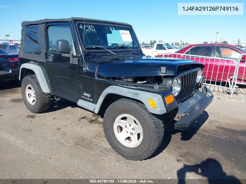 2006 Jeep Wrangler Se VIN: 1J4FA29126P749116 Lot: 40790189