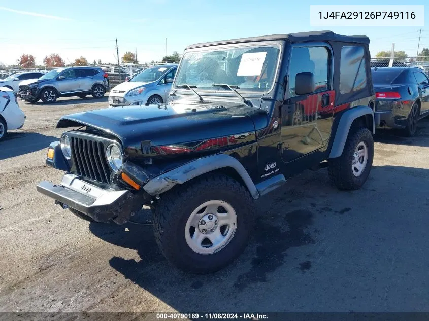 2006 Jeep Wrangler Se VIN: 1J4FA29126P749116 Lot: 40790189