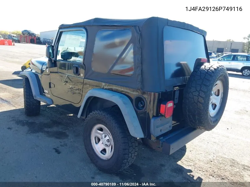 2006 Jeep Wrangler Se VIN: 1J4FA29126P749116 Lot: 40790189