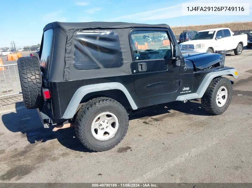 2006 Jeep Wrangler Se VIN: 1J4FA29126P749116 Lot: 40790189