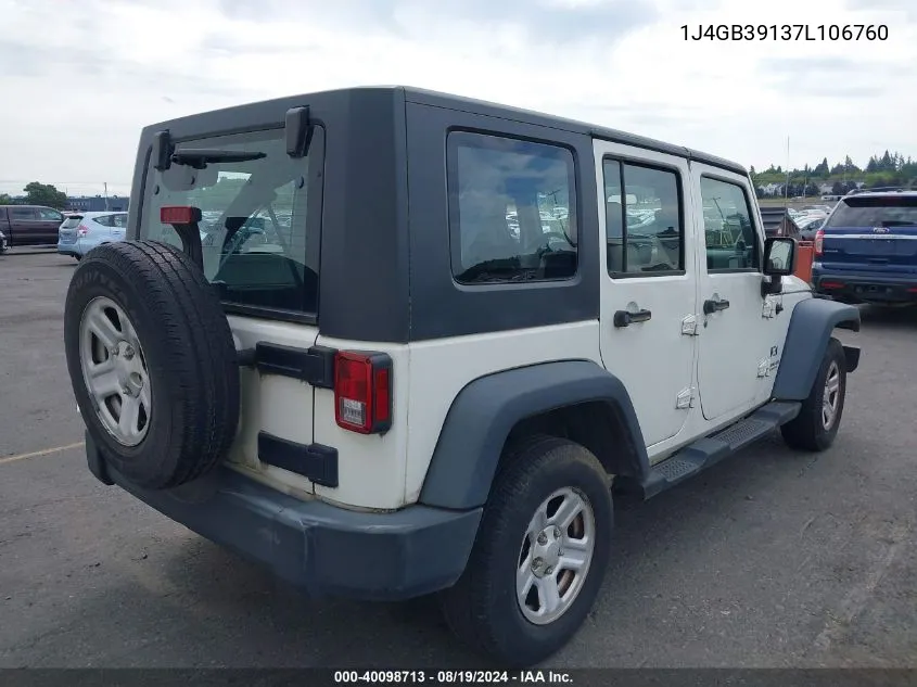 2007 Jeep Wrangler Unlimited X VIN: 1J4GB39137L106760 Lot: 40098713