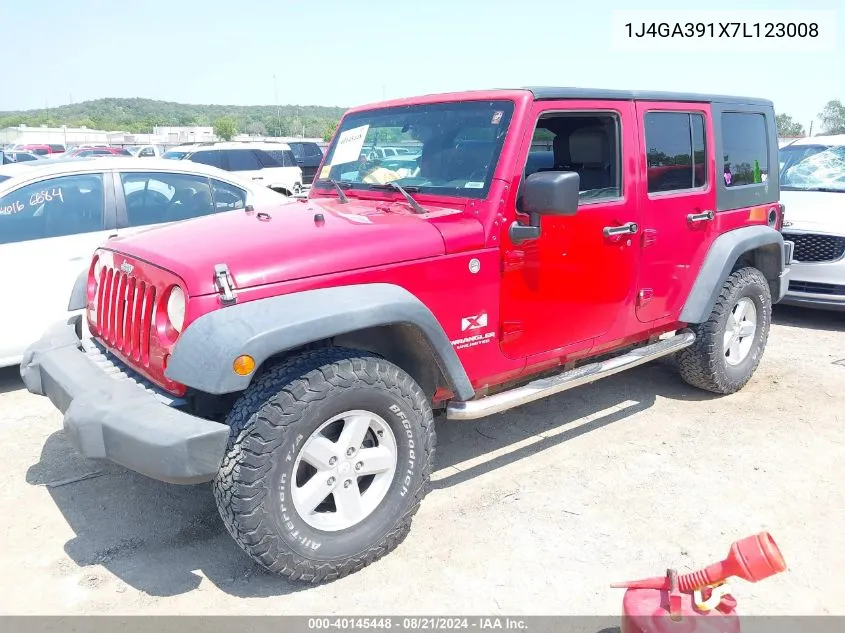 2007 Jeep Wrangler Unlimited X VIN: 1J4GA391X7L123008 Lot: 40145448