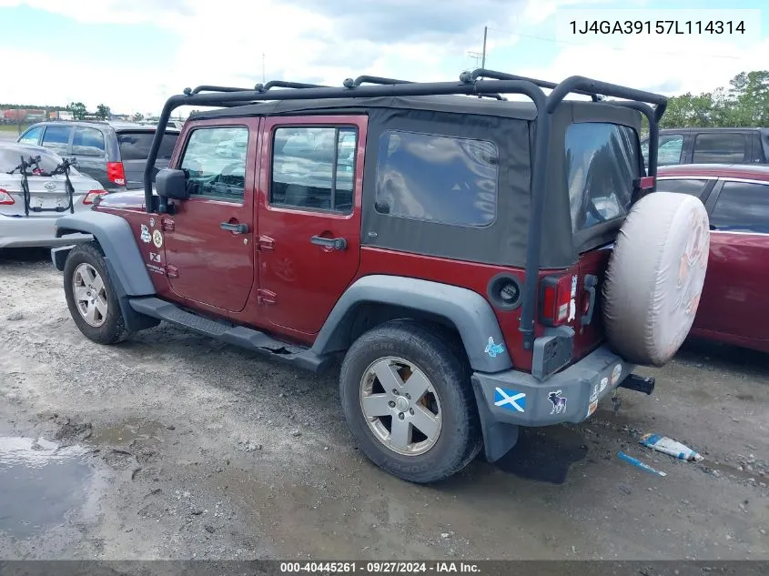 1J4GA39157L114314 2007 Jeep Wrangler Unlimited X