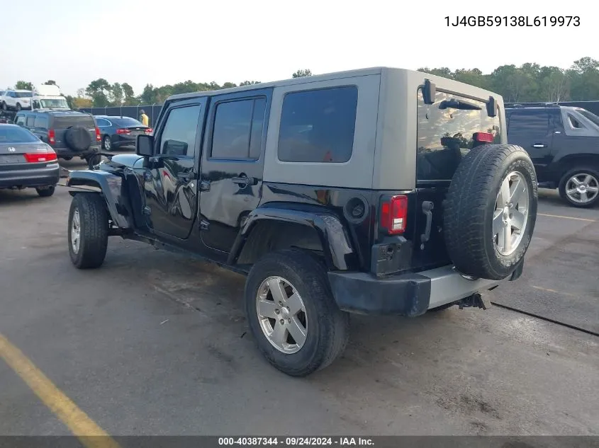 2008 Jeep Wrangler Unlimited Sahara VIN: 1J4GB59138L619973 Lot: 40387344