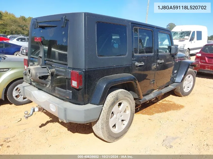 2008 Jeep Wrangler Unlimited Sahara VIN: 1J8GA59118L520702 Lot: 40638602