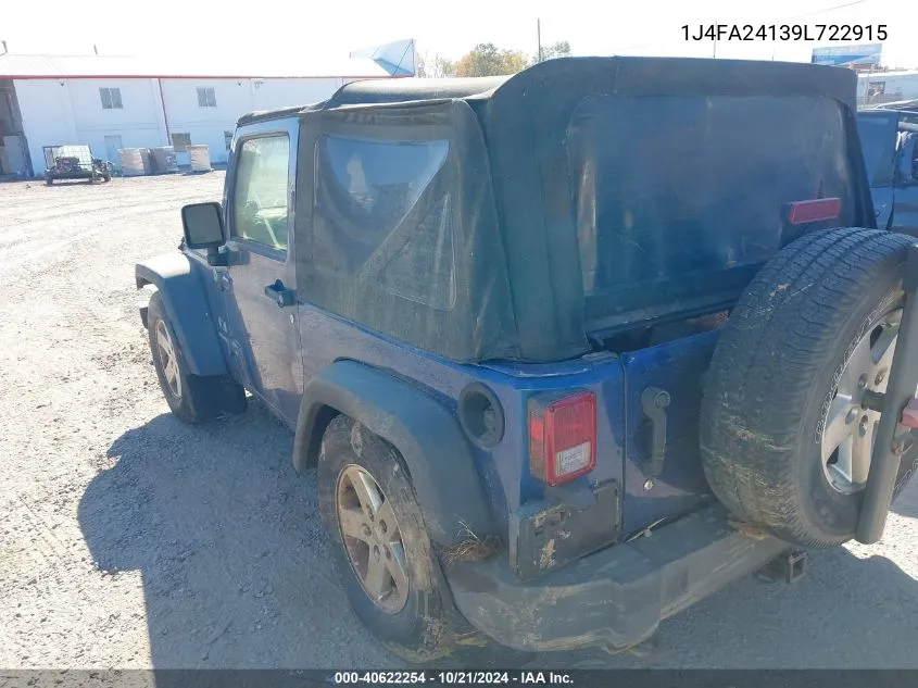 2009 Jeep Wrangler X VIN: 1J4FA24139L722915 Lot: 40622254