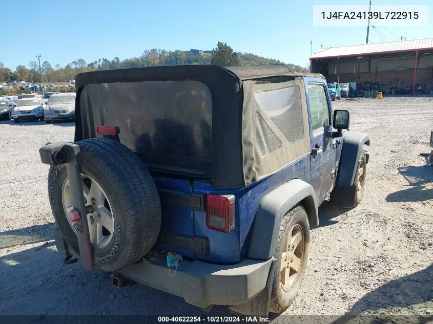 2009 Jeep Wrangler X VIN: 1J4FA24139L722915 Lot: 40622254