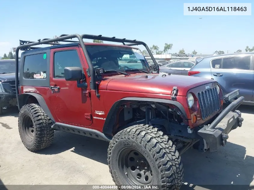 2010 Jeep Wrangler Sahara VIN: 1J4GA5D16AL118463 Lot: 40044498