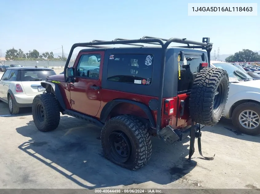 2010 Jeep Wrangler Sahara VIN: 1J4GA5D16AL118463 Lot: 40044498