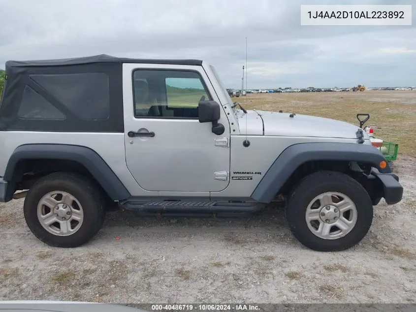 2010 Jeep Wrangler Sport VIN: 1J4AA2D10AL223892 Lot: 40486719