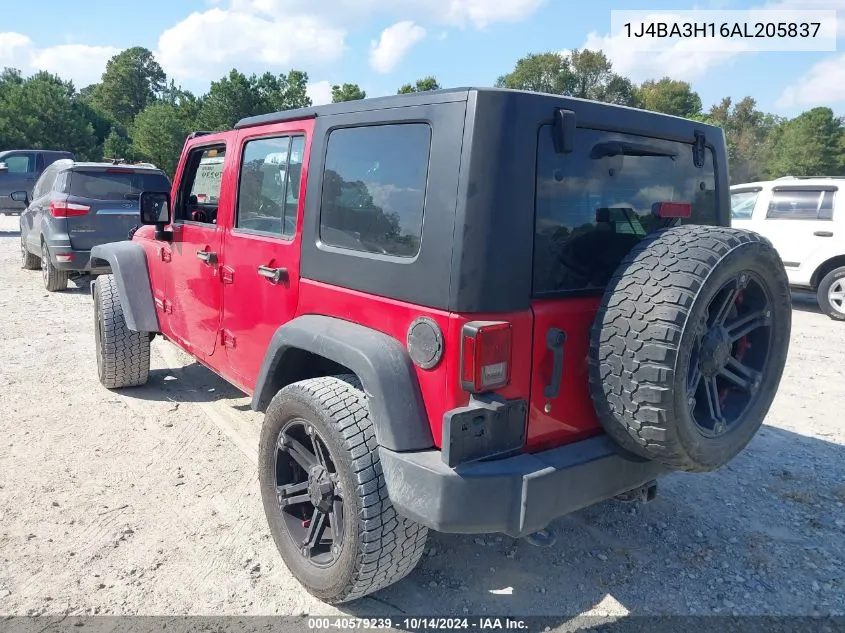 2010 Jeep Wrangler Unlimited Sport VIN: 1J4BA3H16AL205837 Lot: 40579239