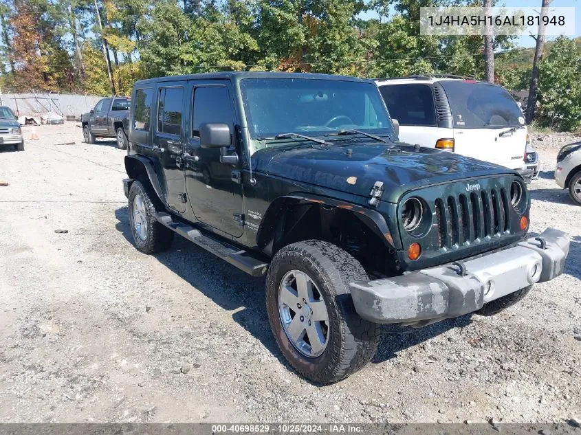 2010 Jeep Wrangler Unlimited Sahara VIN: 1J4HA5H16AL181948 Lot: 40698529