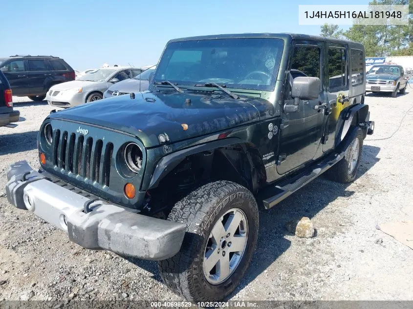 2010 Jeep Wrangler Unlimited Sahara VIN: 1J4HA5H16AL181948 Lot: 40698529