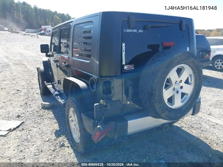 2010 Jeep Wrangler Unlimited Sahara VIN: 1J4HA5H16AL181948 Lot: 40698529