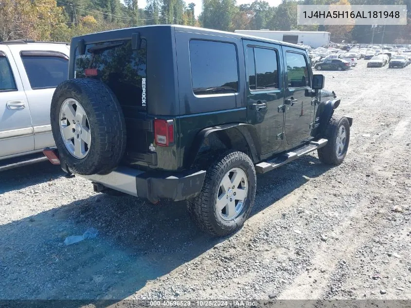 2010 Jeep Wrangler Unlimited Sahara VIN: 1J4HA5H16AL181948 Lot: 40698529