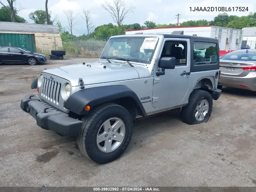 2011 Jeep Wrangler Sport VIN: 1J4AA2D10BL617524 Lot: 39932992