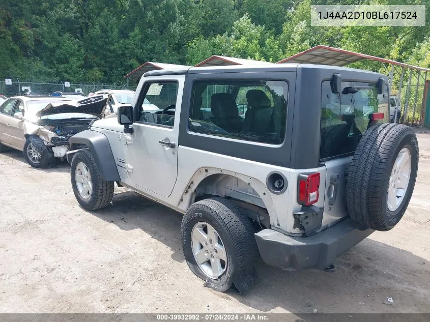 2011 Jeep Wrangler Sport VIN: 1J4AA2D10BL617524 Lot: 39932992