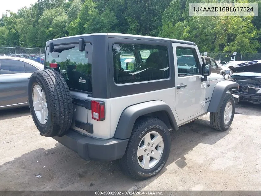 2011 Jeep Wrangler Sport VIN: 1J4AA2D10BL617524 Lot: 39932992