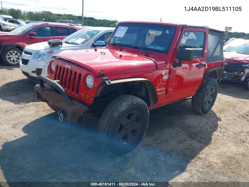 1J4AA2D19BL511105 2011 Jeep Wrangler Sport