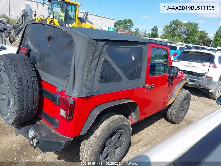 1J4AA2D19BL511105 2011 Jeep Wrangler Sport