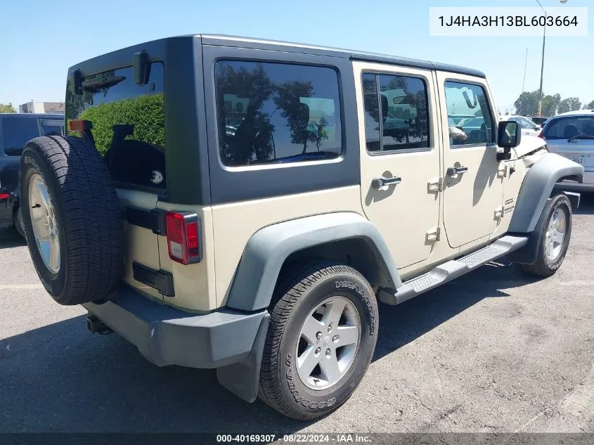 2011 Jeep Wrangler Unlimited Sport VIN: 1J4HA3H13BL603664 Lot: 40169307