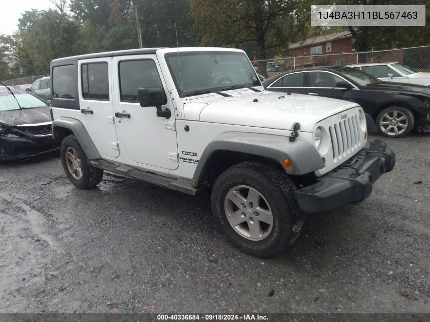 2011 Jeep Wrangler Unlimited Sport VIN: 1J4BA3H11BL567463 Lot: 40336684