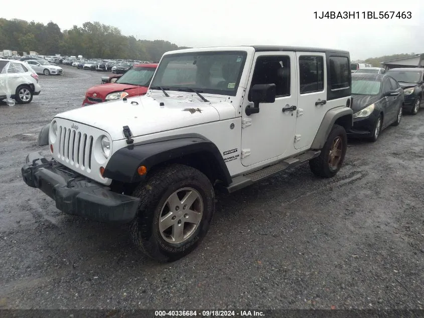 1J4BA3H11BL567463 2011 Jeep Wrangler Unlimited Sport