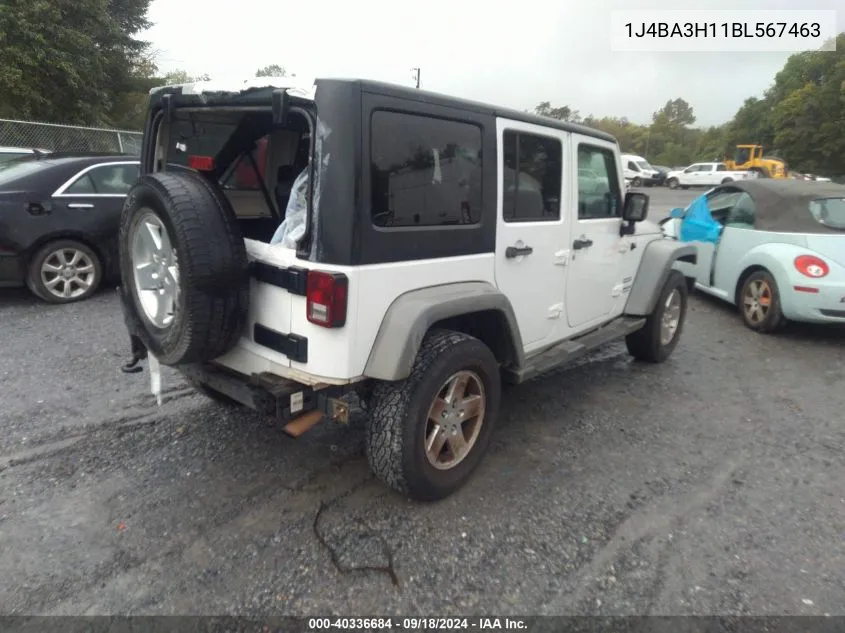 2011 Jeep Wrangler Unlimited Sport VIN: 1J4BA3H11BL567463 Lot: 40336684