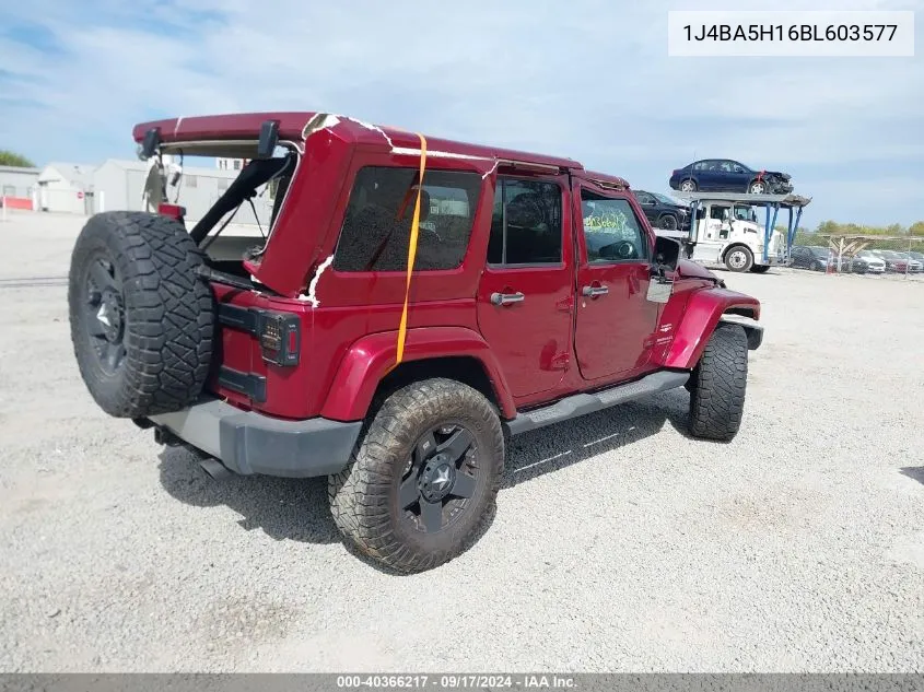 2011 Jeep Wrangler Unlimited Sahara VIN: 1J4BA5H16BL603577 Lot: 40366217