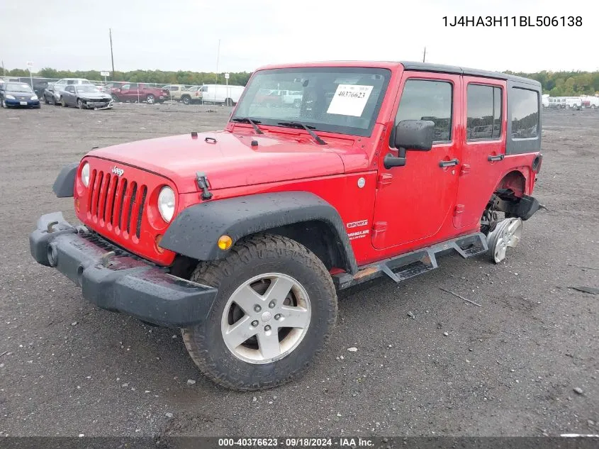 2011 Jeep Wrangler Unlimited Sport VIN: 1J4HA3H11BL506138 Lot: 40376623