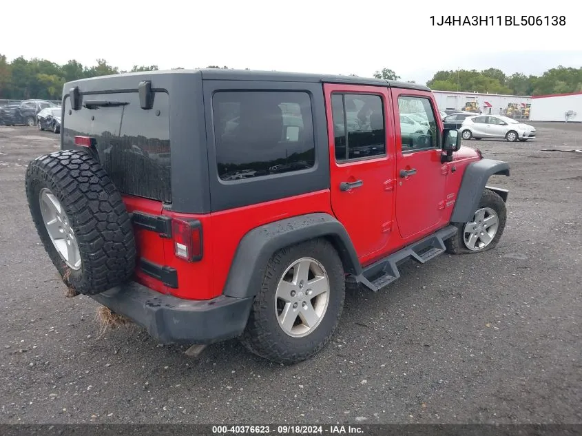 2011 Jeep Wrangler Unlimited Sport VIN: 1J4HA3H11BL506138 Lot: 40376623