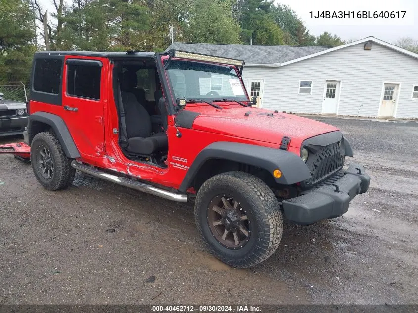 2011 Jeep Wrangler Unlimited Sport VIN: 1J4BA3H16BL640617 Lot: 40462712