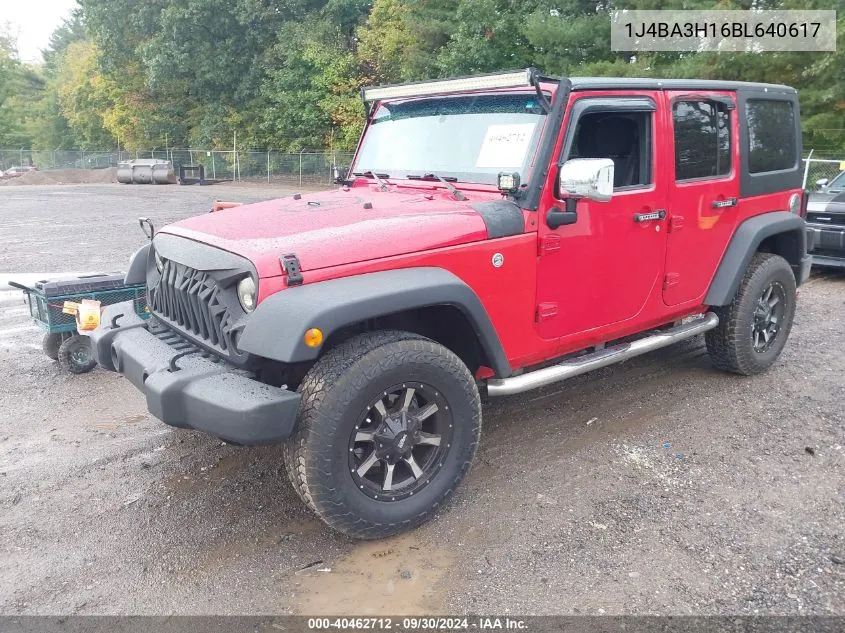 2011 Jeep Wrangler Unlimited Sport VIN: 1J4BA3H16BL640617 Lot: 40462712