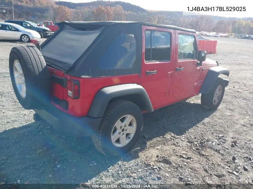 2011 Jeep Wrangler Unlimited Sport VIN: 1J4BA3H17BL529025 Lot: 40511535