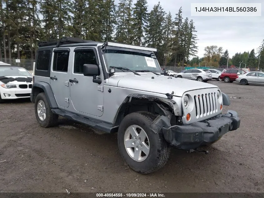 2011 Jeep Wrangler Unlimited Sport VIN: 1J4HA3H14BL560386 Lot: 40554555