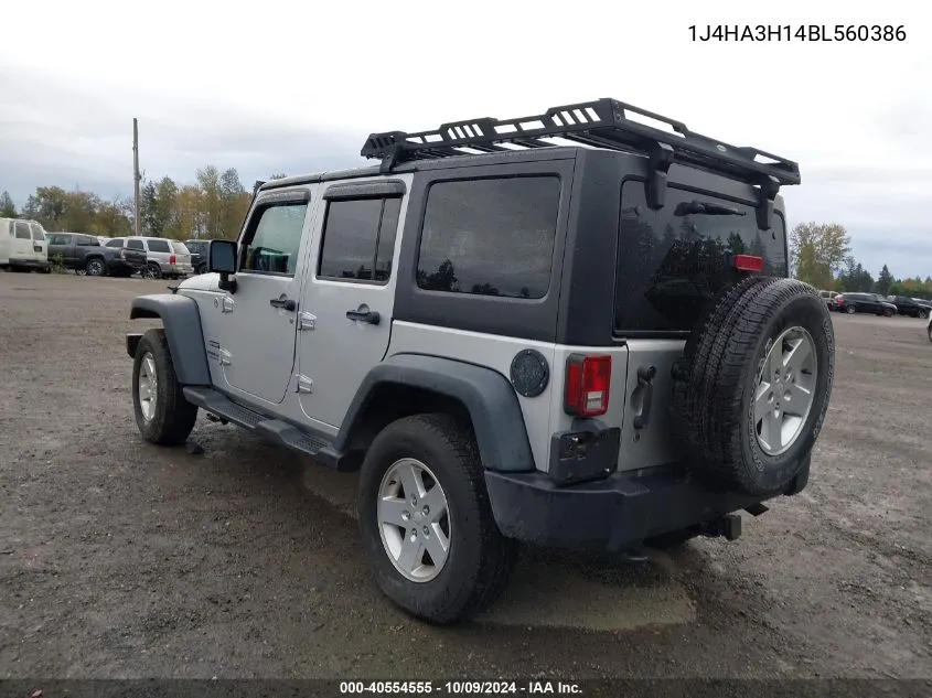 2011 Jeep Wrangler Unlimited Sport VIN: 1J4HA3H14BL560386 Lot: 40554555