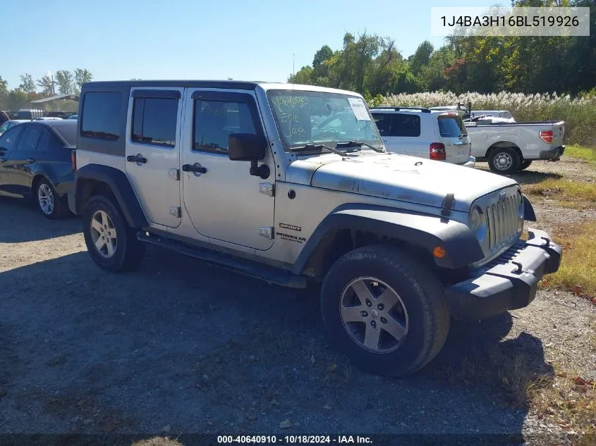 2011 Jeep Wrangler Unlimited Sport VIN: 1J4BA3H16BL519926 Lot: 40640910