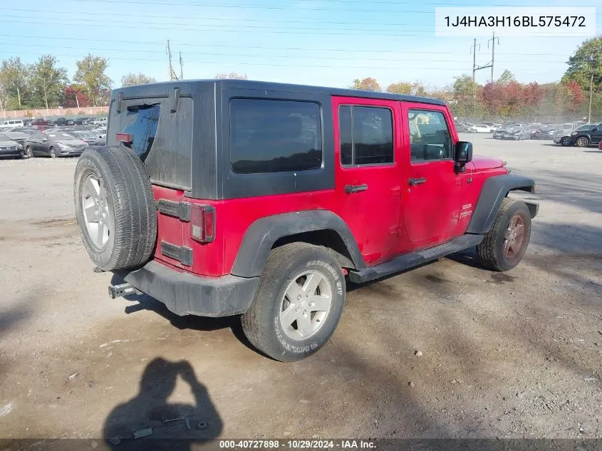 2011 Jeep Wrangler Unlimited Sport VIN: 1J4HA3H16BL575472 Lot: 40727898