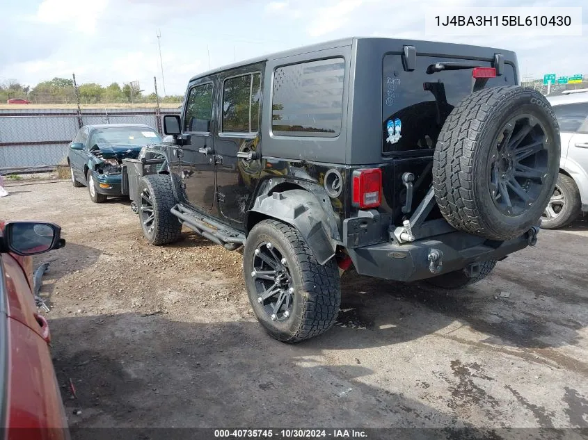 2011 Jeep Wrangler Unlimited Sport VIN: 1J4BA3H15BL610430 Lot: 40735745