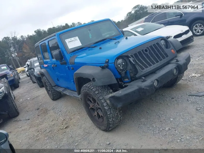 2011 Jeep Wrangler Unlimited Sport VIN: 1J4BA3H11BL567964 Lot: 40809251