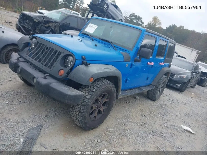 2011 Jeep Wrangler Unlimited Sport VIN: 1J4BA3H11BL567964 Lot: 40809251