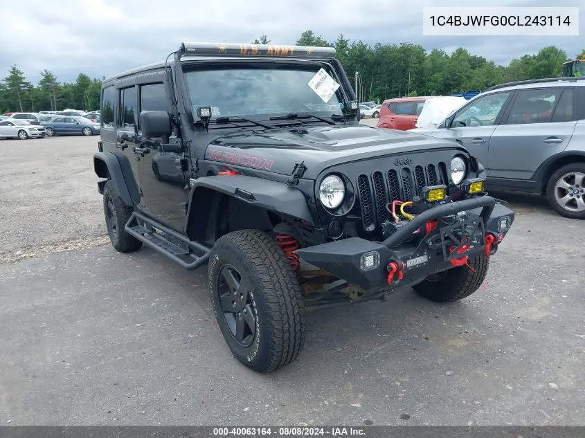 2012 Jeep Wrangler Unlimited Rubicon VIN: 1C4BJWFG0CL243114 Lot: 40063164