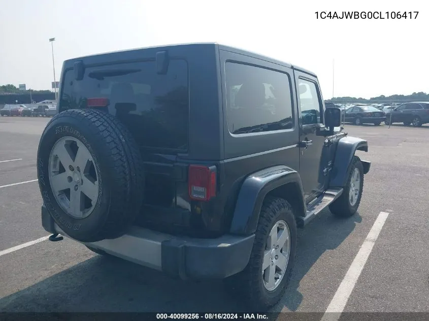 2012 Jeep Wrangler Sahara VIN: 1C4AJWBG0CL106417 Lot: 40099256