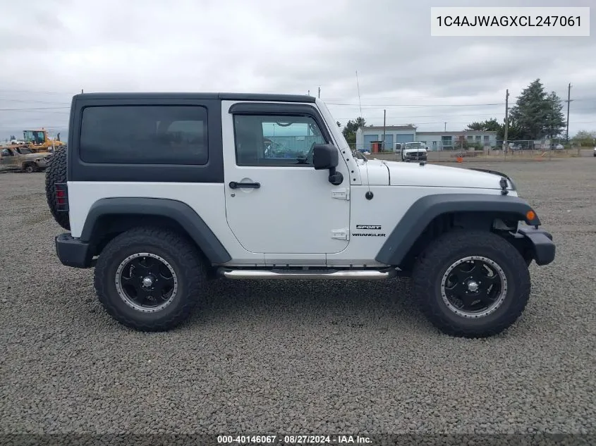 2012 Jeep Wrangler Sport VIN: 1C4AJWAGXCL247061 Lot: 40146067