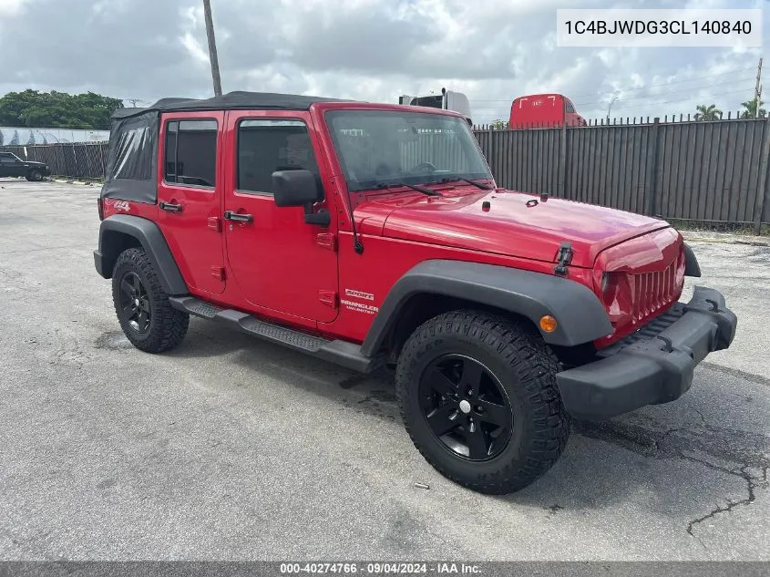 2012 Jeep Wrangler Unlimited Sport VIN: 1C4BJWDG3CL140840 Lot: 40274766