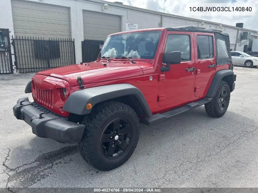 1C4BJWDG3CL140840 2012 Jeep Wrangler Unlimited Sport